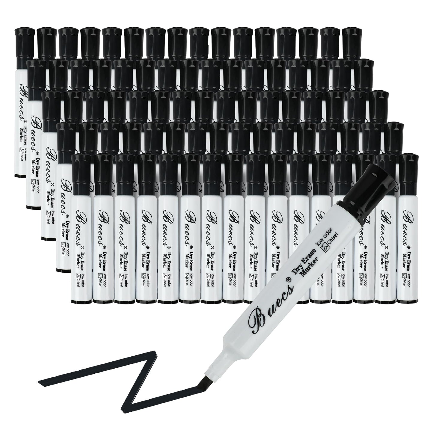 Buecs Black Dry Erase Markers, Low-Odor, 80 Count, Chisel tip, Perfect for Writing on Whiteboards, Dry-Erase Boards, Glass, Office Supplies