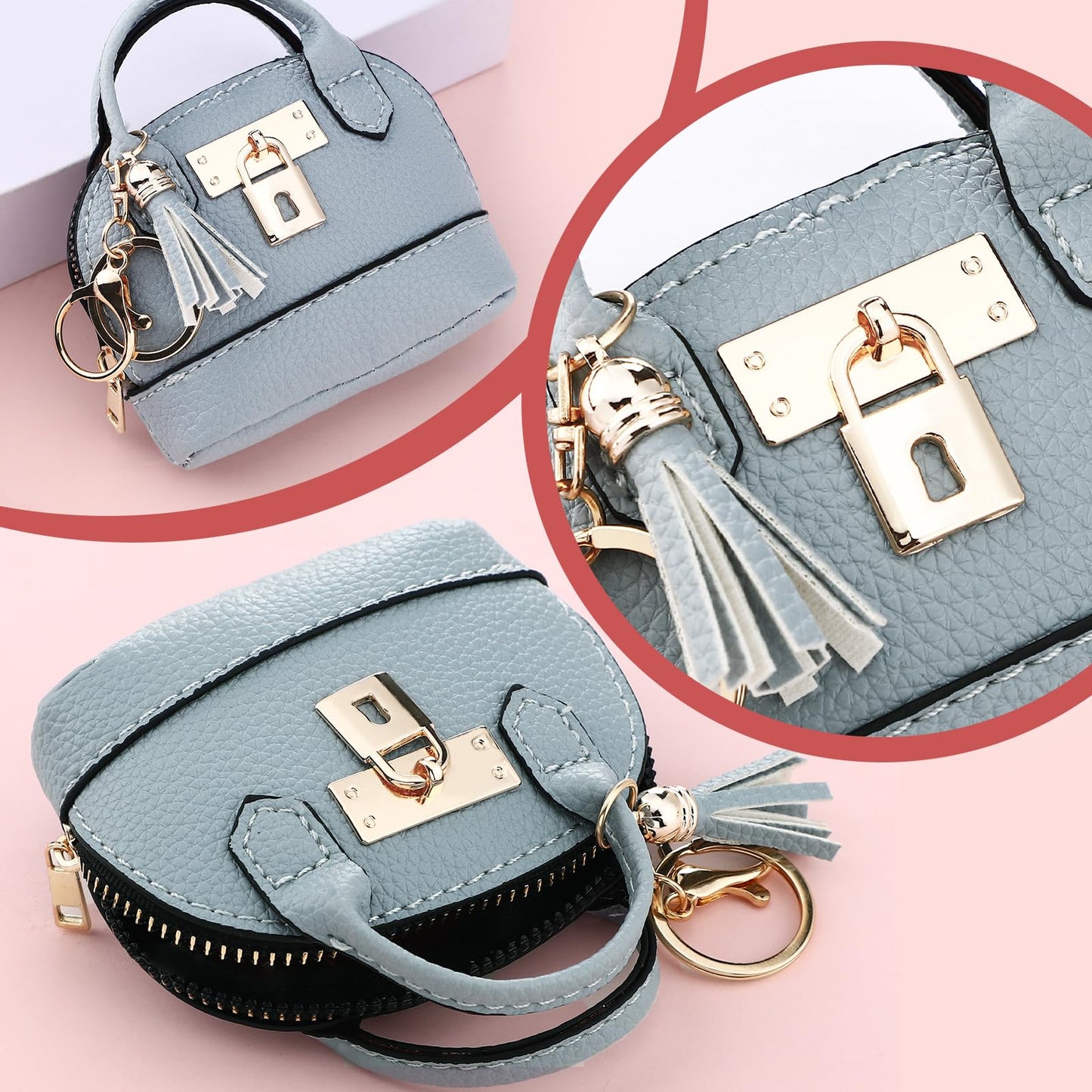 Liliaafar 8 Pcs Mini Backpack Keychain Mini Coin Purses for Women Cute PU Leather Makeup Bag with Keychain, Multi Pocket Card Holder Cable Organizer Giftable Zipper Pouch (Tradition)