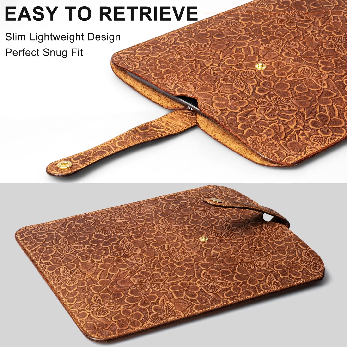 Thryxop Genuine Leather Tablet Sleeve for iPad Pro 11‘’/Air 10.9‘’/Magic Keyboard & Galaxy Tab S9/S9 FE | Slim Protective Case (Fits Devices up to 11") - Brown