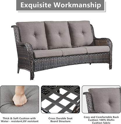 Rilyson Wicker Patio Furniture Set - 6 Piece Rattan Outdoor Sectional Conversation Sets with 2 Rocking Swivel Chairs,2 Ottomans and 2 Sofa for Porch Deck Garden(Brown/Grey)