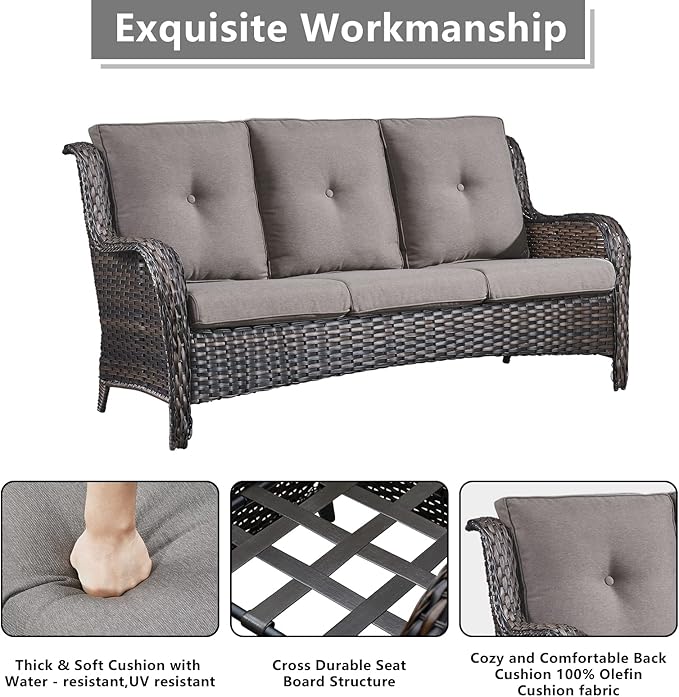 Rilyson Wicker Patio Furniture Set - 6 Piece Rattan Outdoor Sectional Conversation Sets with 2 Rocking Swivel Chairs,2 Ottomans,1 Sofa and 1 Loveseat for Porch Deck Garden(Brown/Grey)