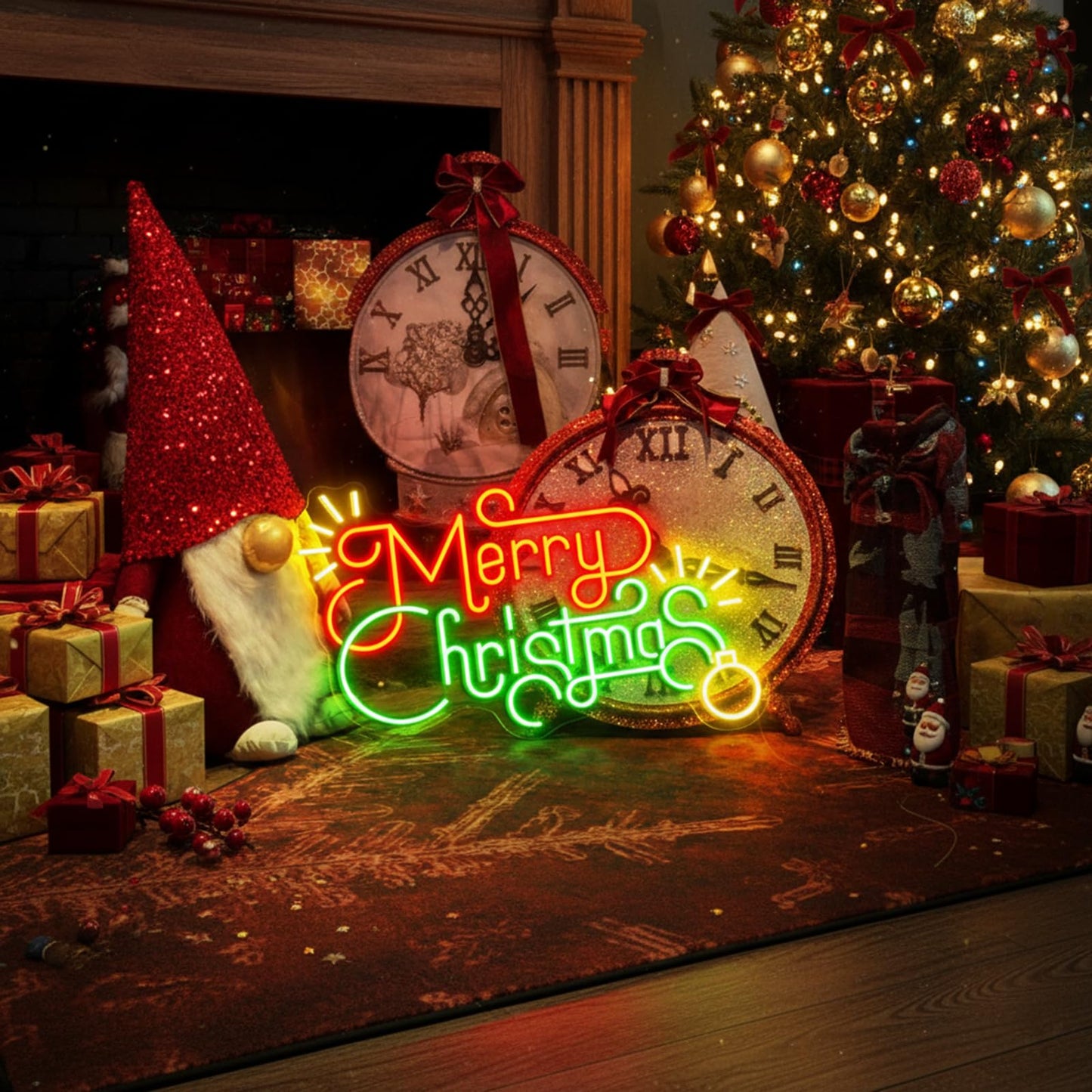 Merry Christmas LED Neon Sign – Festive Tree-Themed Wall Light for Holiday Home Decor, Party Backdrop & Gift, Customizable Christmas Wall Decoration 14″×10.2″