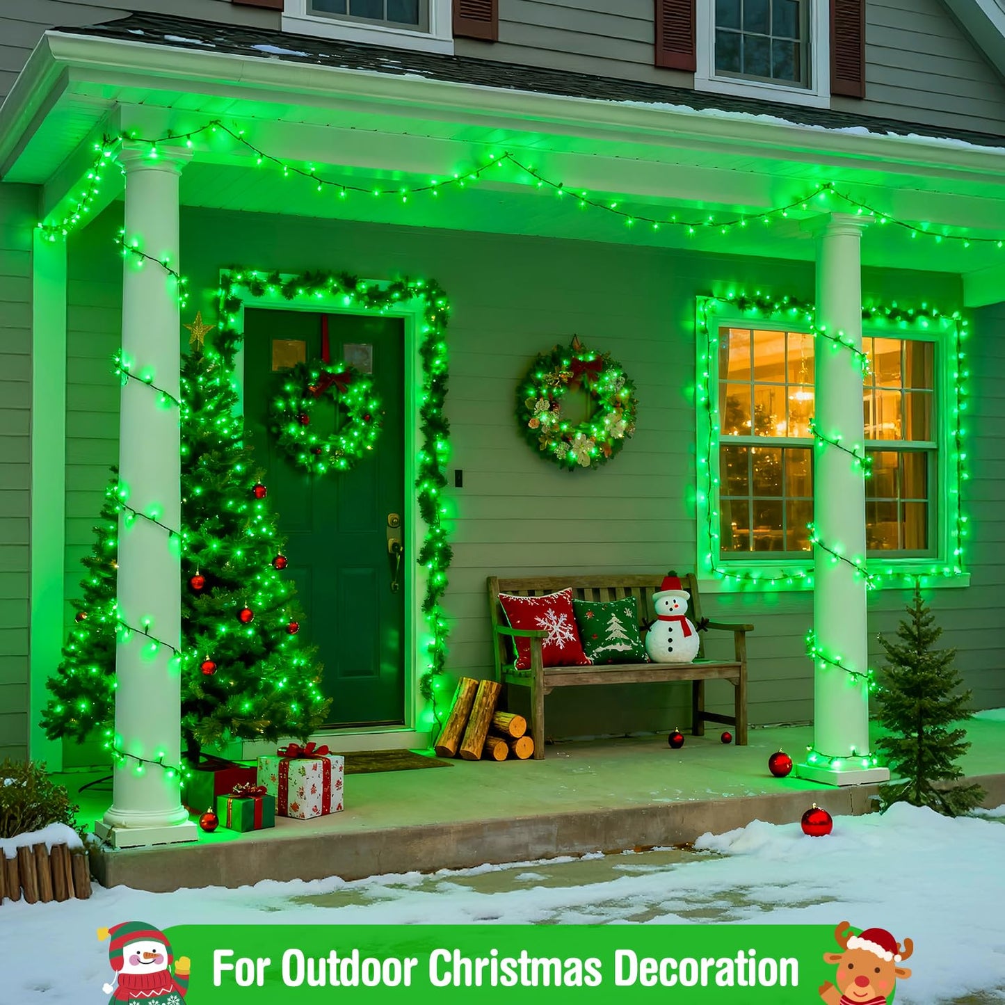 JMEXSUSS 400 LED Green Christmas Lights Outdoor, 132ft Green String Lights Plug in with Remote, Indoor Christmas String Light for Porch Tree House Yard Decorations