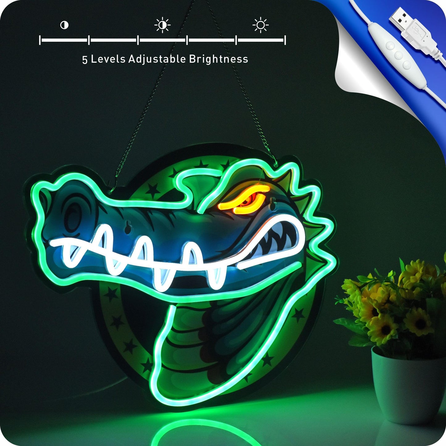 IMTATTO Alligator neon sign crocodile LED light for wall decor, USB powered, bar pub store club garage bedroom, home artwork