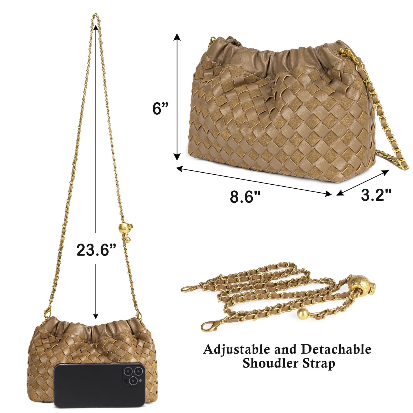 Joryin Woven Women's Crossbody Bag & Evening Purse, Trendy Dumpling Clutch & Hobo Cloud Shoulder Bag Trendy Dumpling Clutch Vegan Leather, Acorn