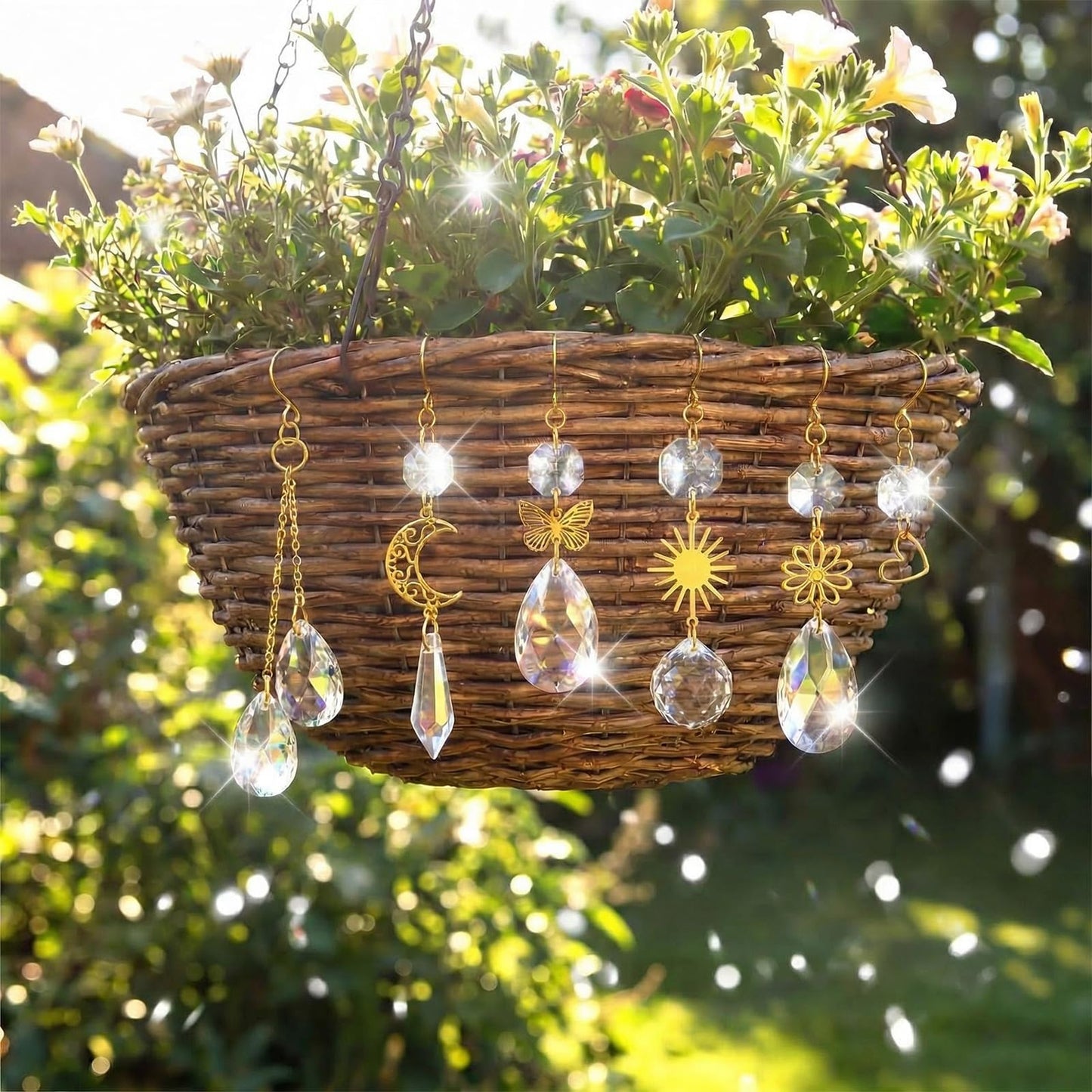 MTLEE 6 Pcs Crystal Suncatchers Plant Decorations Charms Hanging Prisms for Window Indoor Garden Plant Pot Holder Hanger Tree Vine Home Chandeliers Outdoors(Fresh)