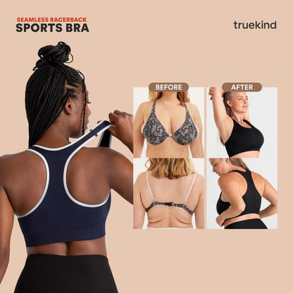 Truekind Racerback Sports Bras for Women, High Support Workout Tops for Women, Workout Bra Plus Size White