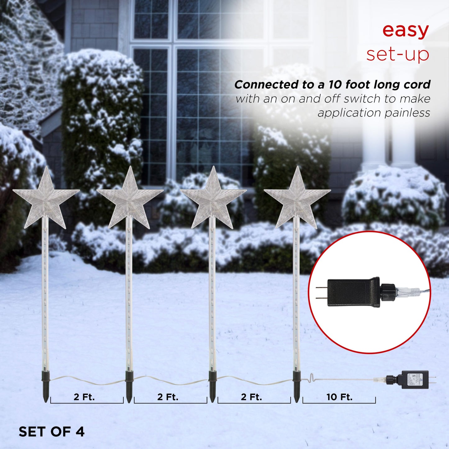 Alpine Corporation Holiday Décor Shooting Star Garden Stake with LED Lights, 4-Pack, Christmas Decoration