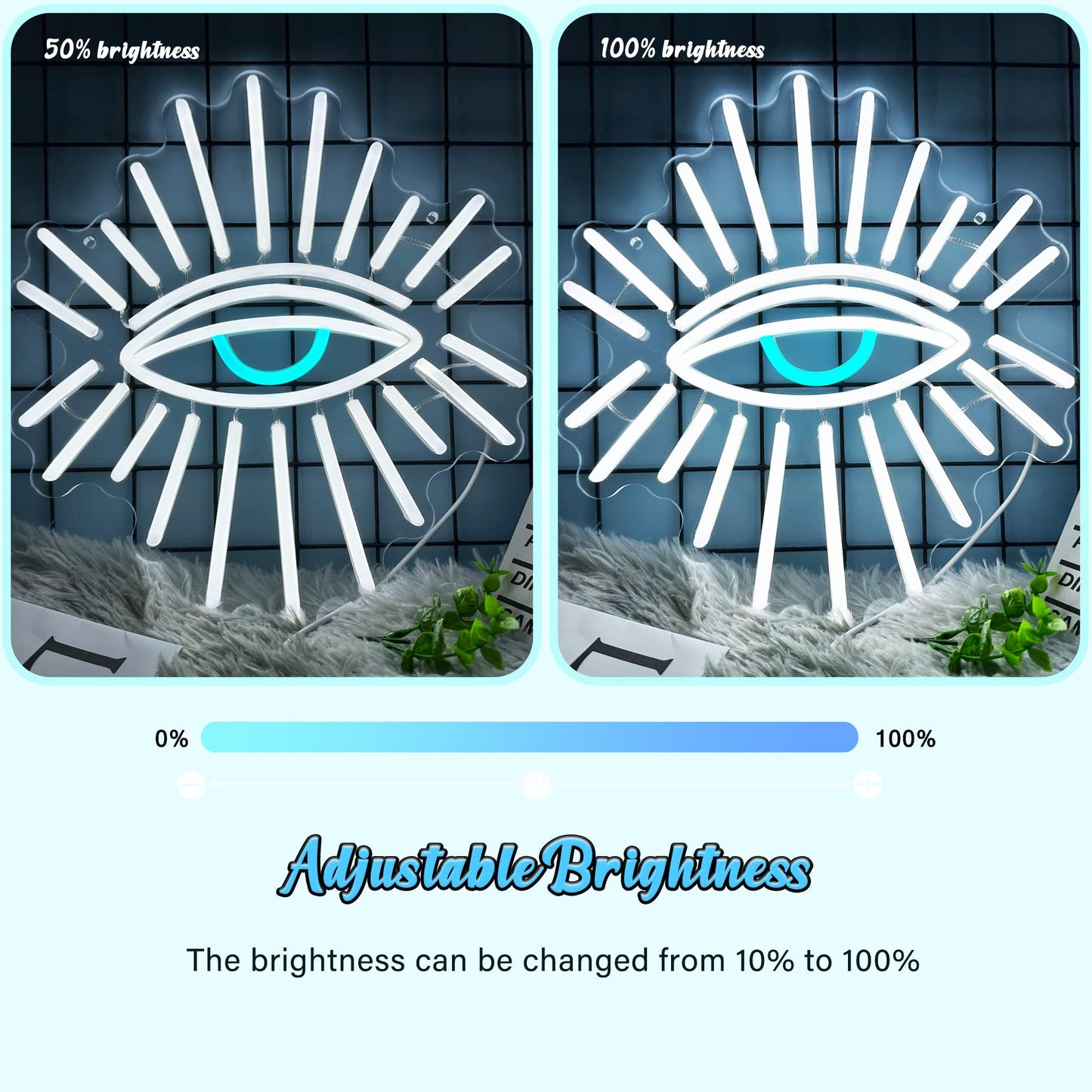 Evil Eyes Neon Signs for Wall Decor, Dimming LED White Goth Eyes Neon Signs,USB Neon Wall Signs for Game Room Bedroom Man Cave Kids Room Party Christmas Gift(11.8x13in)