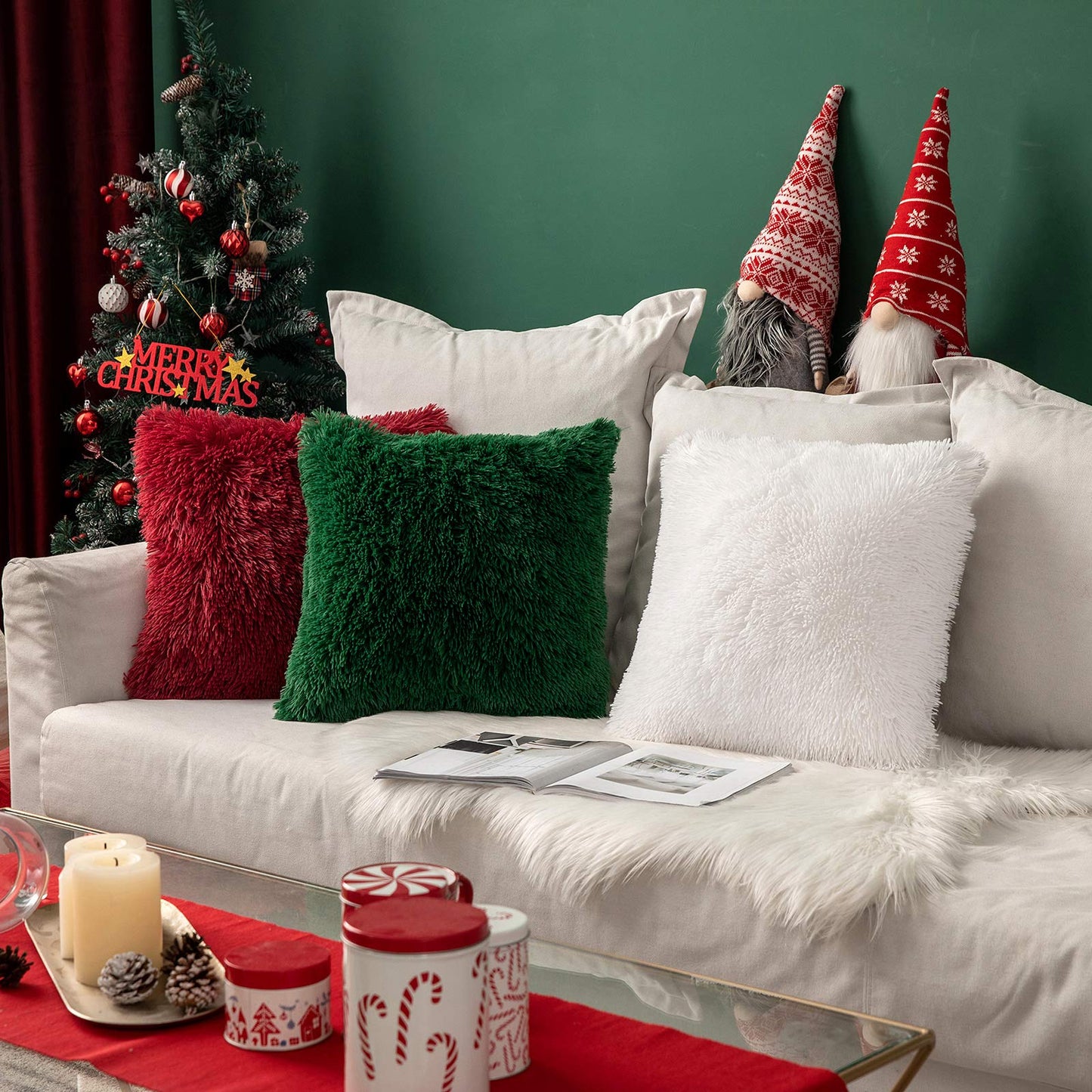 MIULEE Pack of Decoration 2 Luxury Faux Fur Throw Pillow Covers Deluxe Spring Cute Decorative Plush Pillow Case Cushion Cover Shell for Sofa Bedroom Car 20x20 Inch White