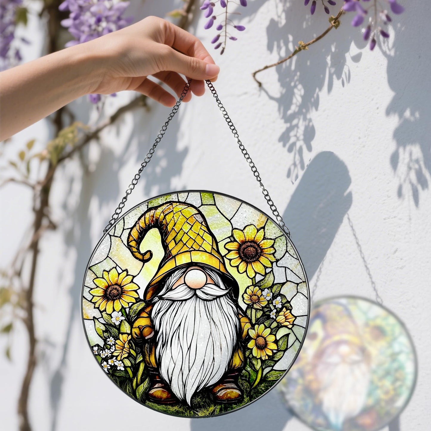 DOUHASU 8″ Stained Glass Window Hanging Ornament, Sunflower Gnome Stained Glass Suncatcher Ornament, Sun-Catcher Window Decor | Christmas & Birthday Gifts, Festival Gifts | Gift for Her