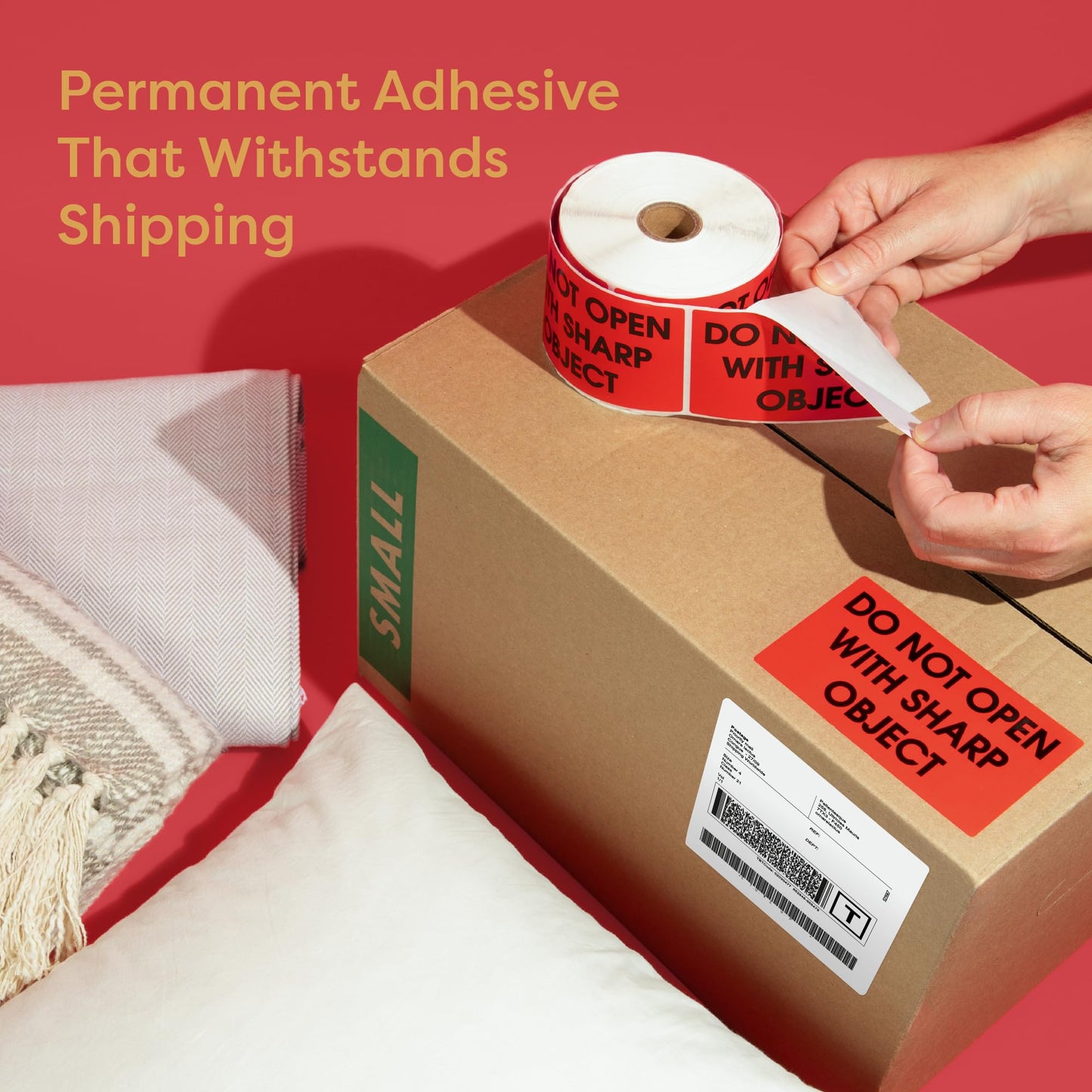 Aegis Adhesives - 3" X 5" This Side Up Arrow - Handle with Care (1 Roll, 500/Roll) Warning Shipping Labels