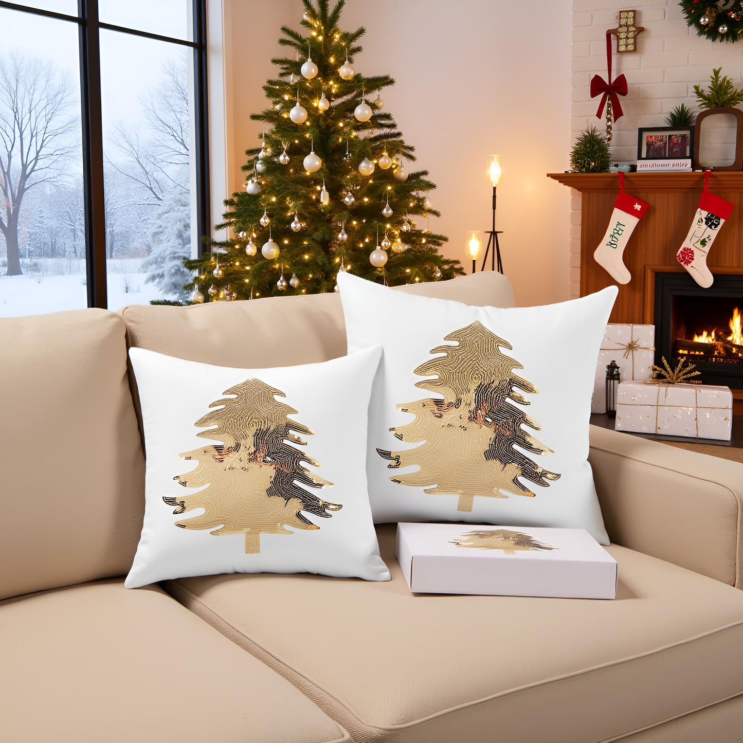 Tosleo Christmas Pillowcases 18 x 18 inch Set of 2 White Xmas Tree Sequins Throw Pillow Cover Christmas Pillow case Party Decorations Winter Holiday Cushion Cases