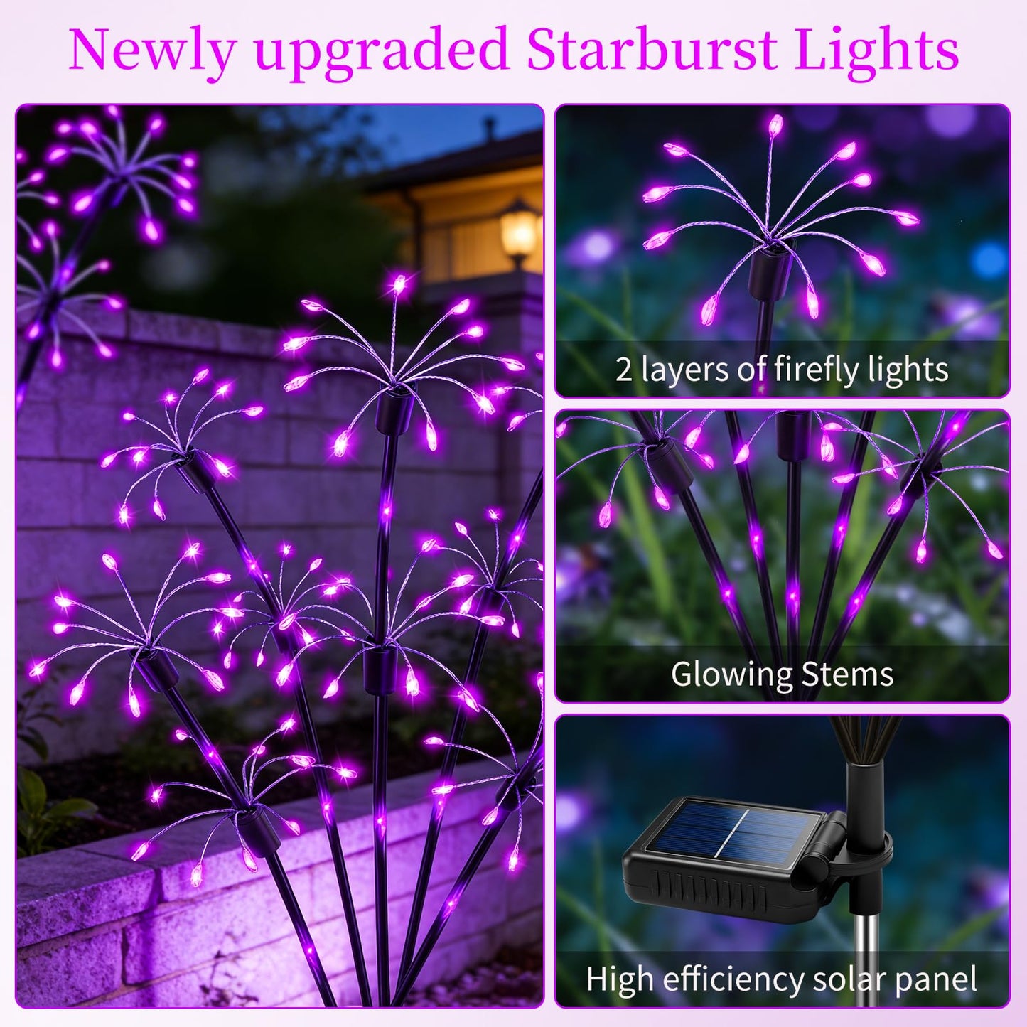 Solar Garden Lights Outdoor, 6 Pack 2-Layer Purple Solar Firework Lights, Waterproof Starburst Fairy Light Garden Decor for Yard Patio Pathway Lawn, Unique Gifts for Women Mom Grandma Mother's Day