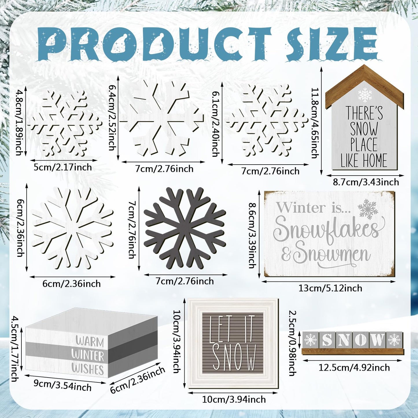 GlikCeil 19 Pcs Winter Tiered Tray Decor Snowflakes Wood Rustic Decoration Tiered Sign Table Centerpieces Without Tray for Tabletop Shelf Winter Xmas Home Party Gifts(Farmhouse)