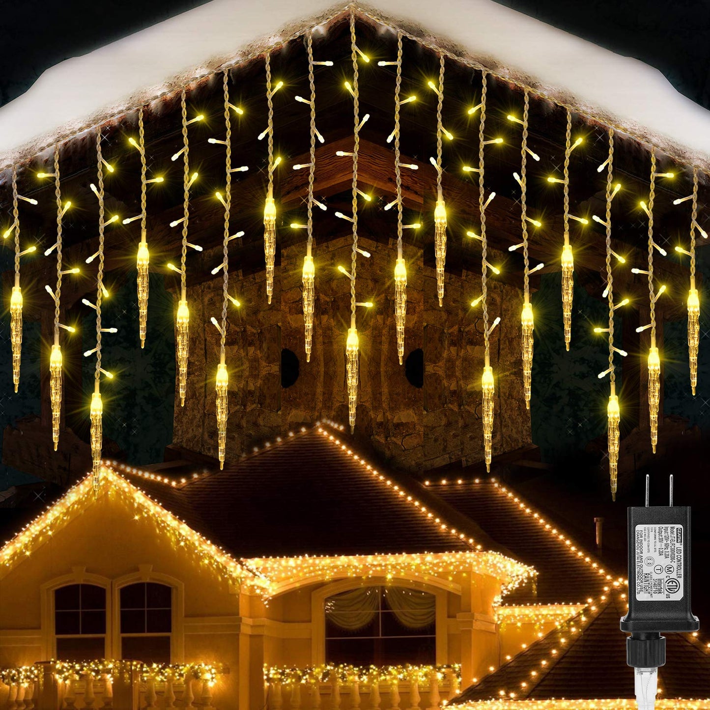 Icicle Christmas Lights, 29.5ft 360 LED Connectable Icicle String Lights with 60 Drops, Window Curtain Fairy Light with 8 Modes, Christmas Fairy Twinkle Light for Garden Eave Xmas Decor (Warm White)