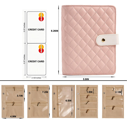 PU Leather Travel Jewelry Binder Organizer - Jewelry Boxes Case Ring Binder Storage Book with Zipper Velvet Pouches Bags for Women Gifts - Grey