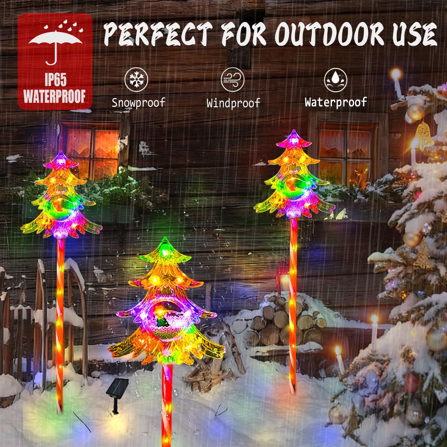 Trunfiste 30.7'' Larger Christmas Decorations Outdoor Solar Pathway Lights, 3Packs Solar Christmas Trees with Colour 51LEDS, Xmas Tree Candy Cane Stake Lights Outside for Garden Porch Path Yard Decor