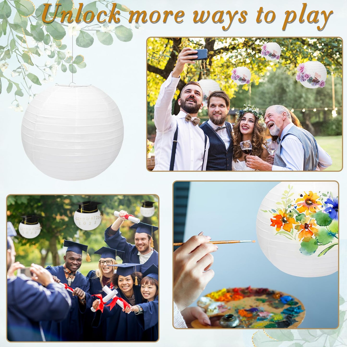24 Packs White Paper Lanterns 12 Inch Chinese Japanese Hanging Paper Lanterns Lamp Round with Clear Fishing Line DIY Table Centerpiece Decoration for Wedding Birthday Party Baby Shower Indoor Outdoor