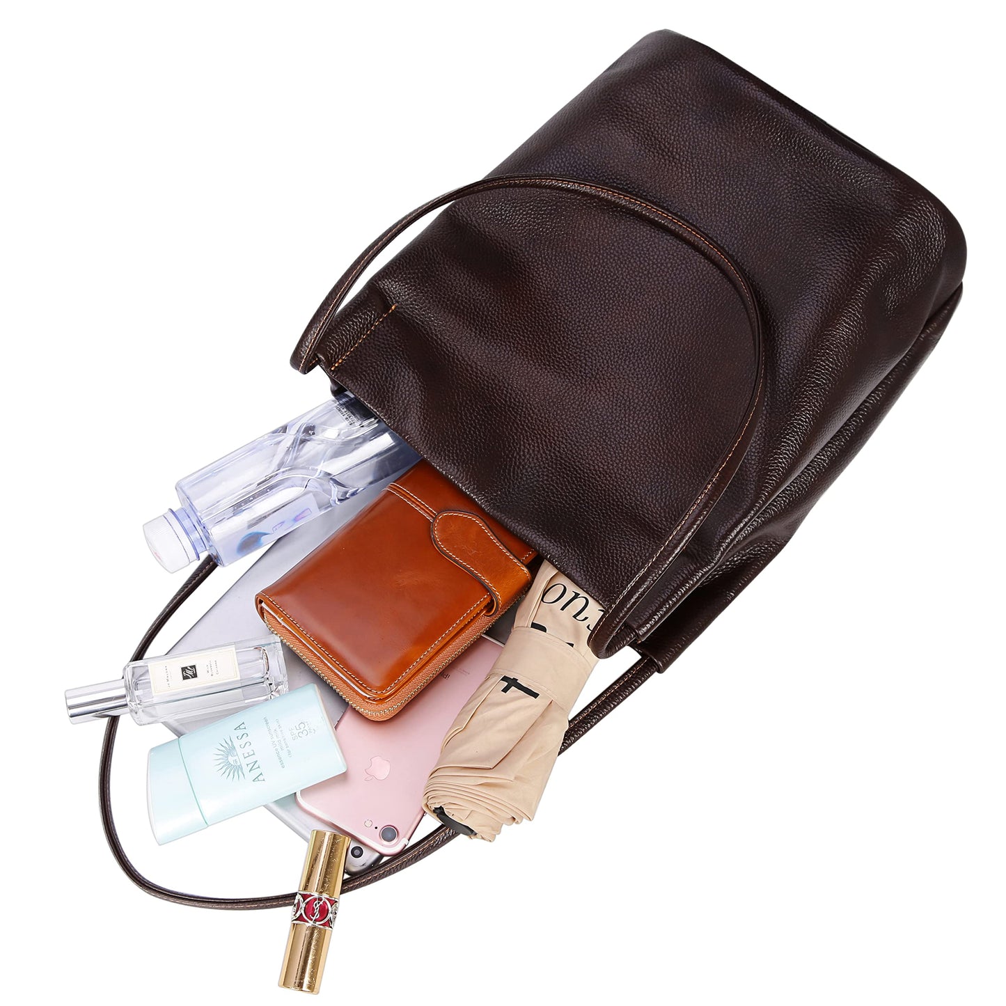 Iswee Bucket Bag for Women Genuine Leather Shoulder Bag Coffee Brown Large Hobo Purse for 2025 Fashion Designer Purse with Magnetic Snap Closure (Coffee-Lichee)