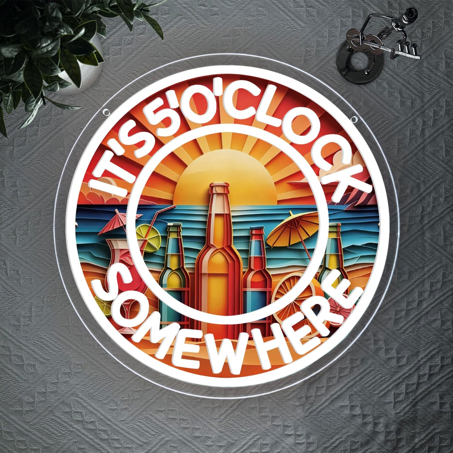 WanXuNEON Its 5 00 O'clock Some Where Neon Signs for Wall Decor,Beer Neon Led Sign for Palm Tree Sunset Beach Bar Man Cave Garage Neon Light Five Oclock Somewhere Sign.