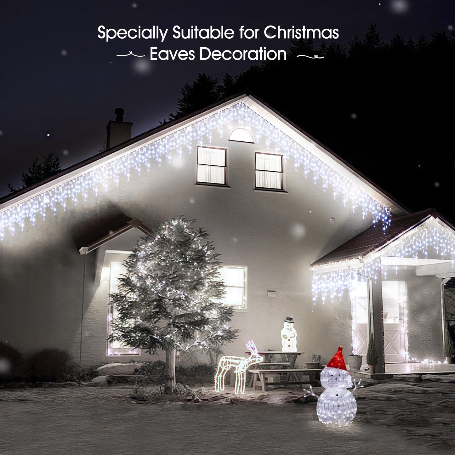 WBao Christmas Lights Outdoor, 432 LED 33FT Icicle Lights with 81 Drops, Remote Control, 3 Timer Settings, 8 Modes, Waterproof, Connectable Fairy Lights for Wedding, Holiday Eaves Decor, Cool White