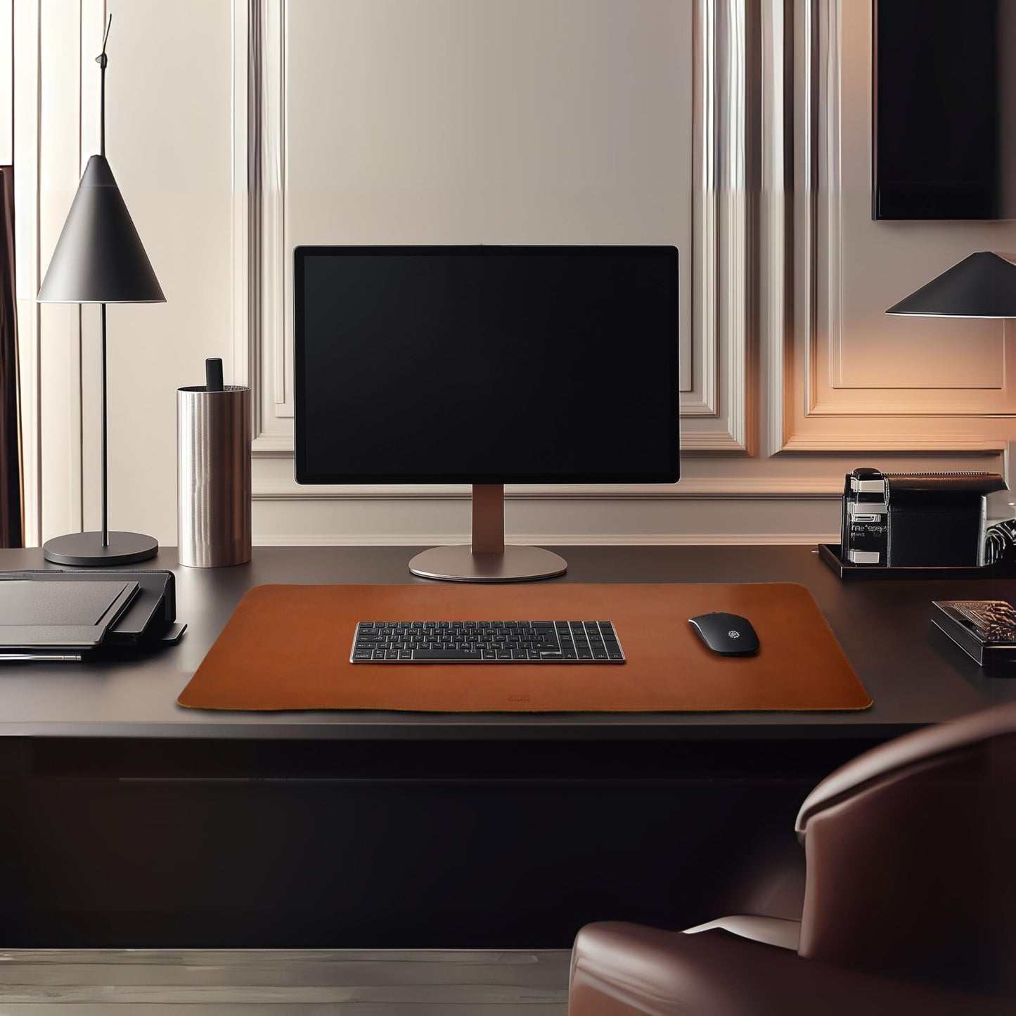 LEATHER VILLAGE Real Leather Desk Pad (3mm) Thick Double Layer Desk Mat Cover Blotter Large Full Grain Protector for Keyboard, Mouse & Laptop – Office Table Mat & Desktop Accessories–(32''x16'')-Tan