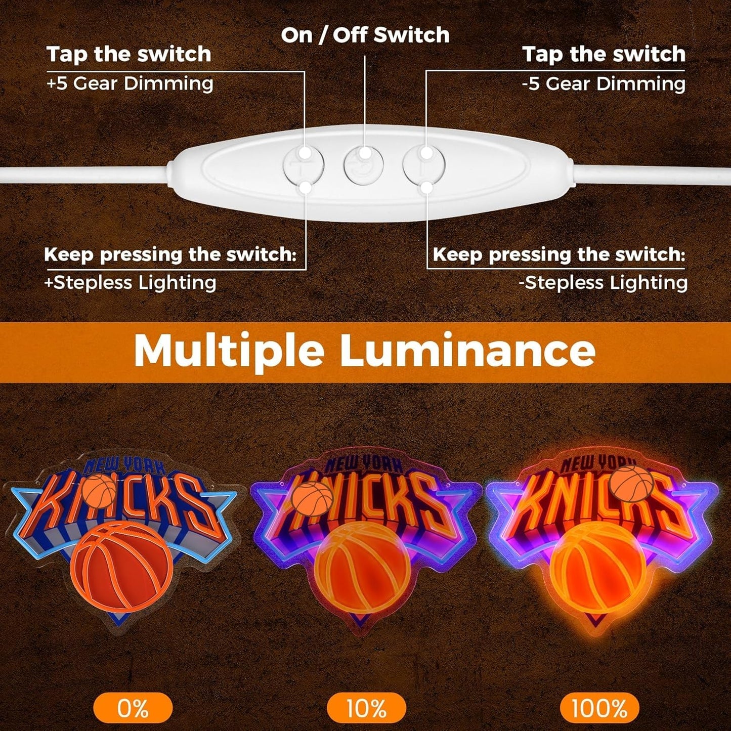Basketball Team Neon Sign, Sport Light Up Dimmable New Yok Basketball Team Logo Hanging USB Powered Led Neon Sign for Wall Decor, Bedroom, Man Cave, Party, Birthday Party Christmas Merch Deco Gift for Boys New Yok Fans