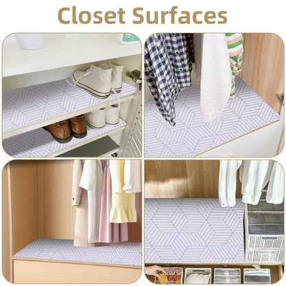 Shelf Liners for Kitchen Cabinets 12in x 30FT, Non Adhesive Cabinet Liner Strong Non-Slip Thickened Silver Geometric Easy to Clean for Shelf, Cabinet, Refrigerator with Knife and Tape Measure