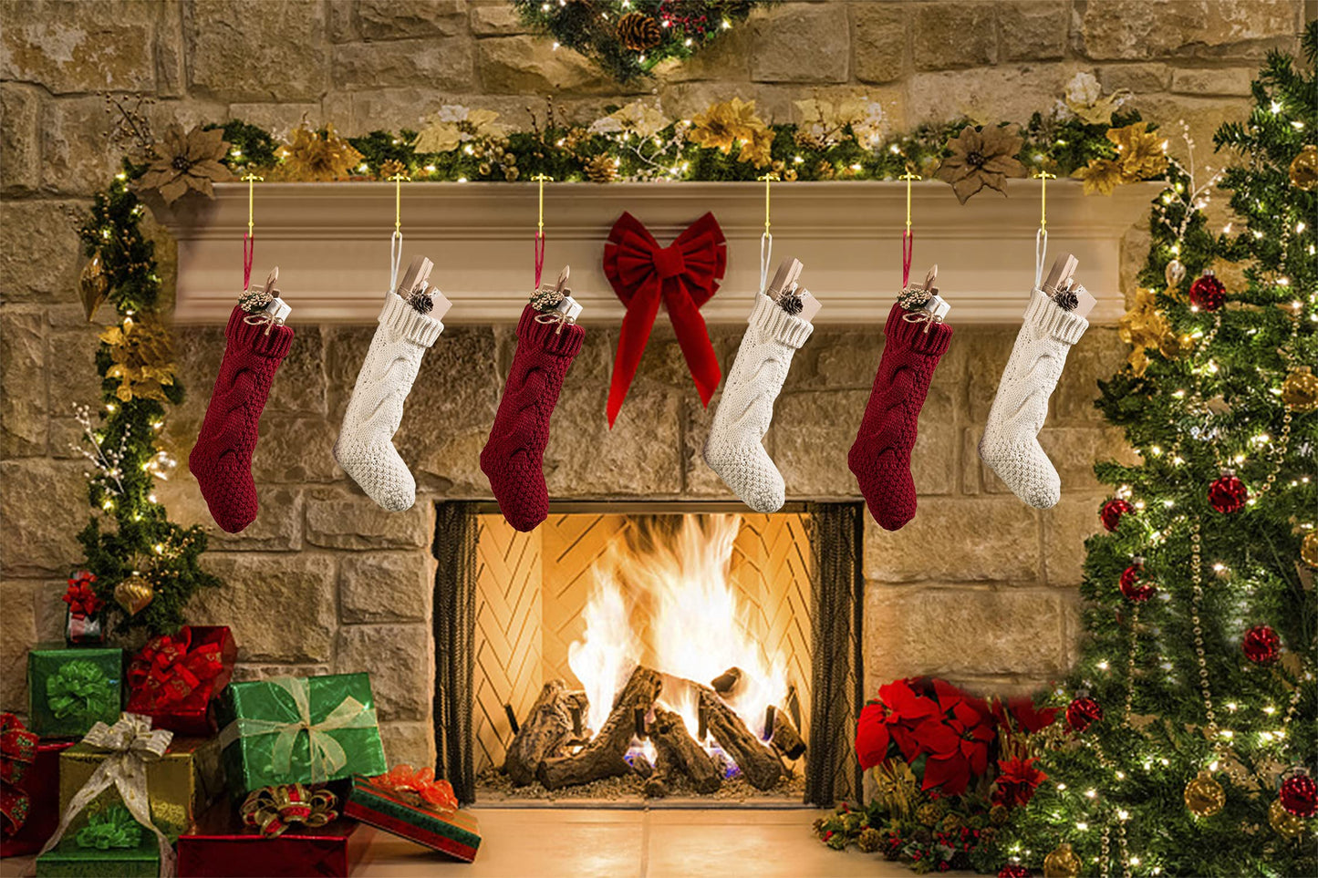 Komotu Christmas Stocking Holder for Mantle - 6 Pack Non-Slip Stocking Mantel Holders Hooks Hanger for Christmas Xmas Fireplace and Party Decoration (Gold)