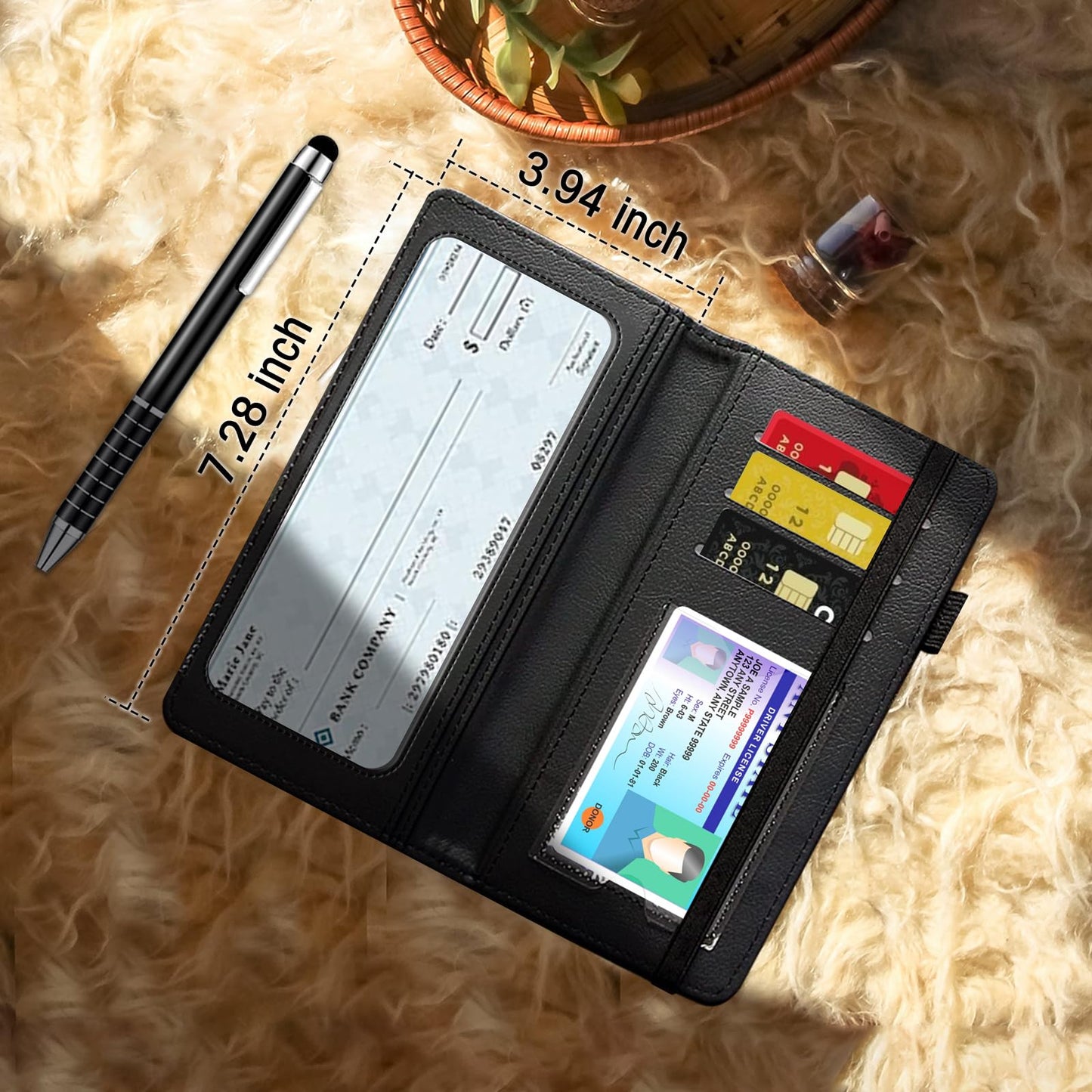 RMJKXQZG Leather Checkbook Wallet, RFID Blocking Pen Holder Large Compartment for Cash Checkbook Compartment Card Slot for Checkbook Holder Checkbook Cover, Wildflowers And Cute Cow Cattle