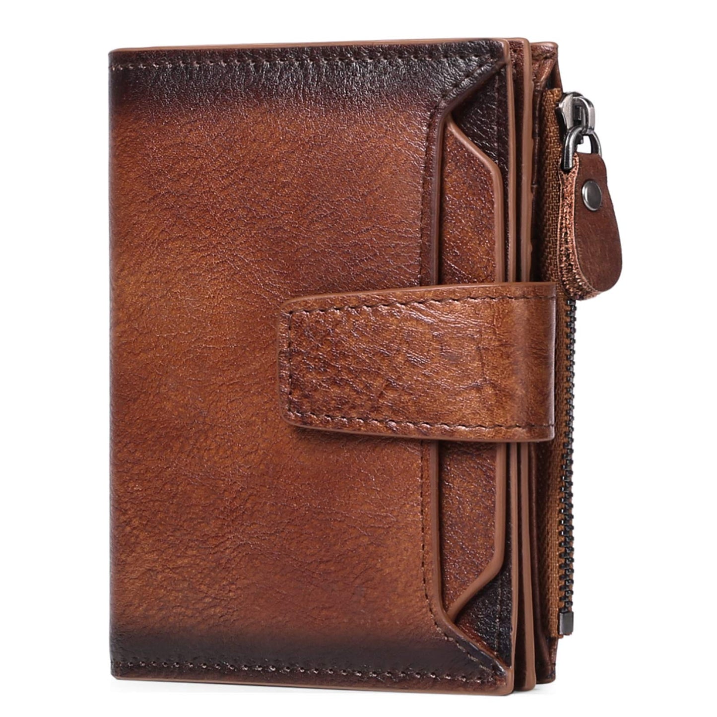FALAN MULE Wallet for Men Genuine Leather RFID Blocking Mens Wallet with Zipper Coin Pocket ID Window