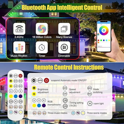 Permanent Outdoor Lights, 200ft RGB+IC Smart LED Eaves Lights, IP67 Waterproof Outdoor Decor with App/Remote Control for Halloween, Christmas, Holiday, Daily, Party