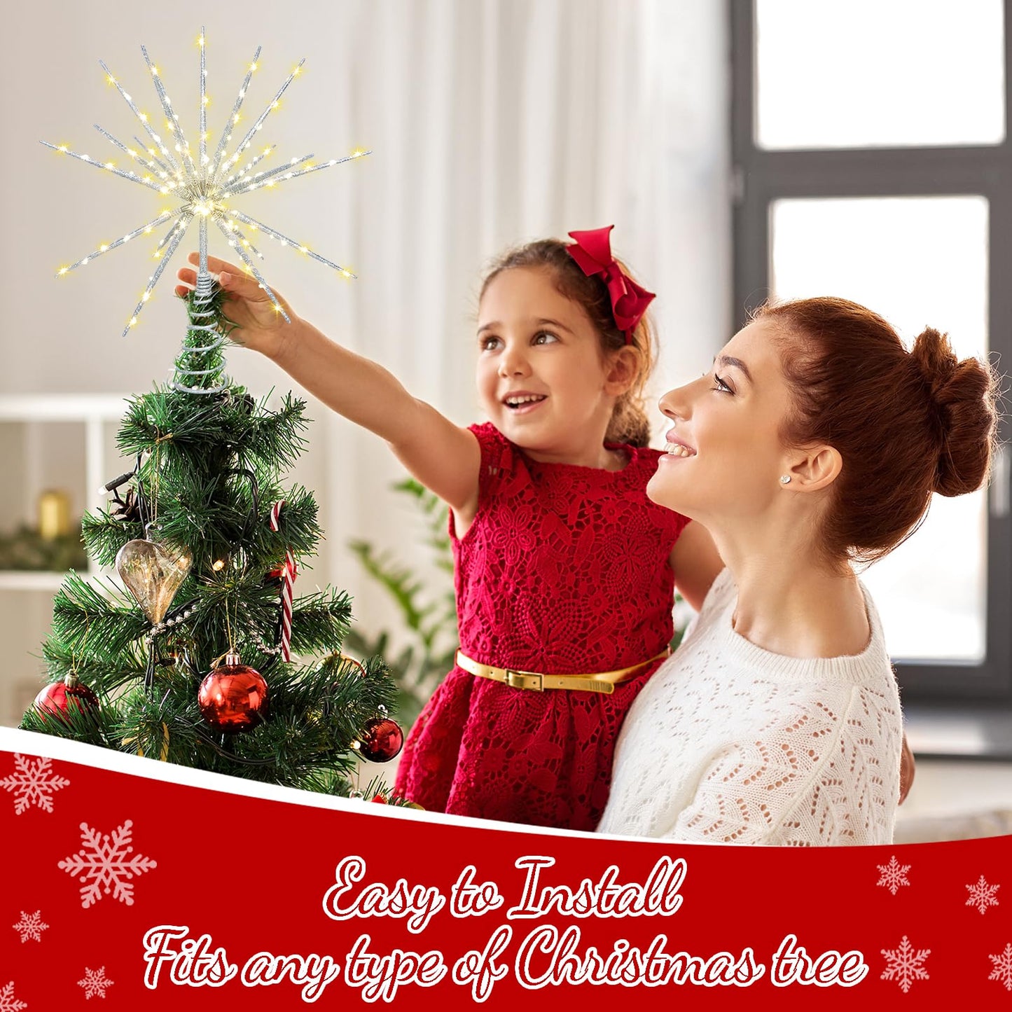 HMASYO 15 Inch Twinkling Starburst Christmas Tree Star Topper, 19-Point Silver Star Tree Topper with 150 LED, Remote Control & Timer, USB Power for Indoor Home Holiday Party Xmas Tree Decoration