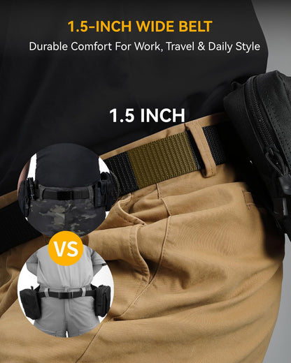 CHAOREN 1.5" Nylon Ratchet Belts for Men - Black Adjustable Casual Work Belt with Slide Buckle - Trim to Fit