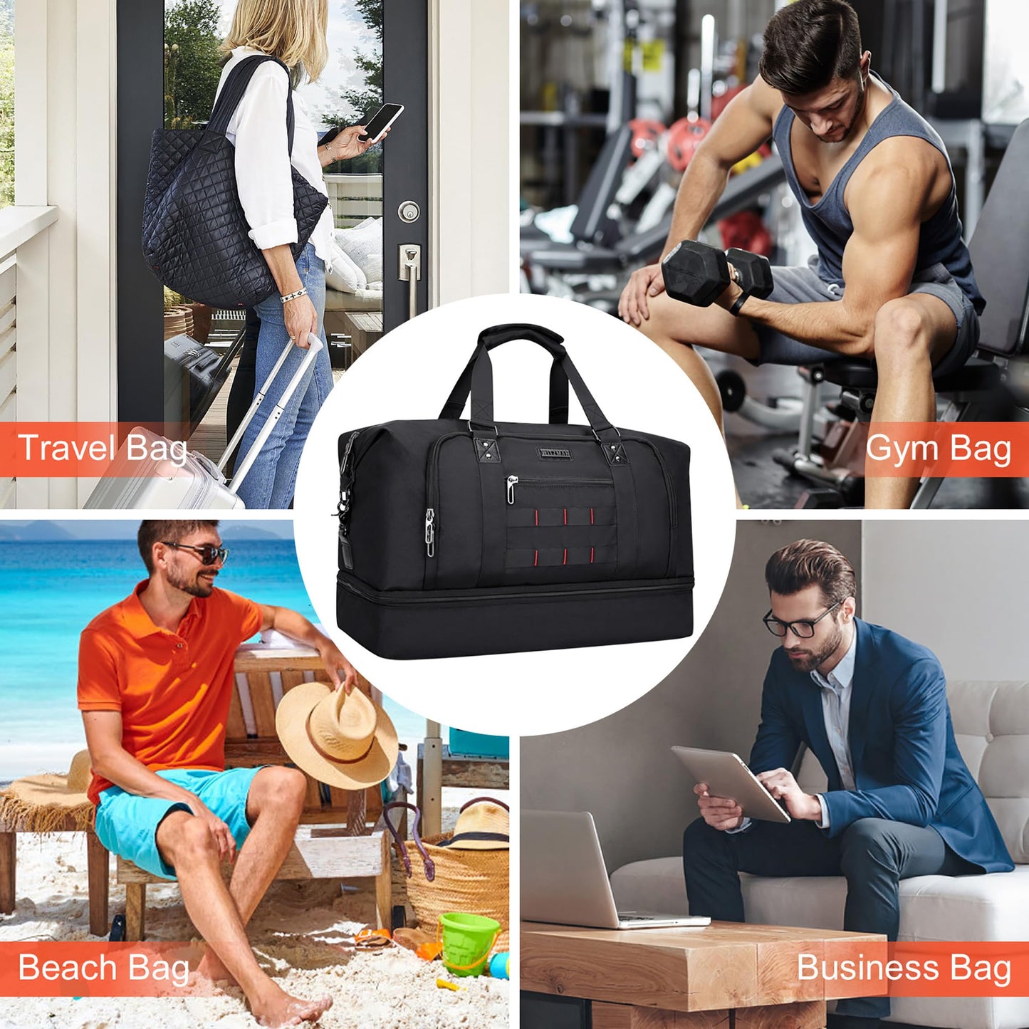 WITZMAN Travel Duffle Bags for Men Weekender Bags with Toiletry Bag Sets Carry On Overnight Bag 55L （B696 Black）