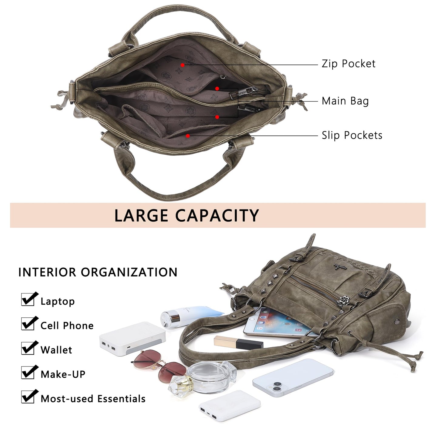 Angel Kiss Shoulder Bag For Women Multi Pocket Retro Hobo Handbags Satchel Tote Bag