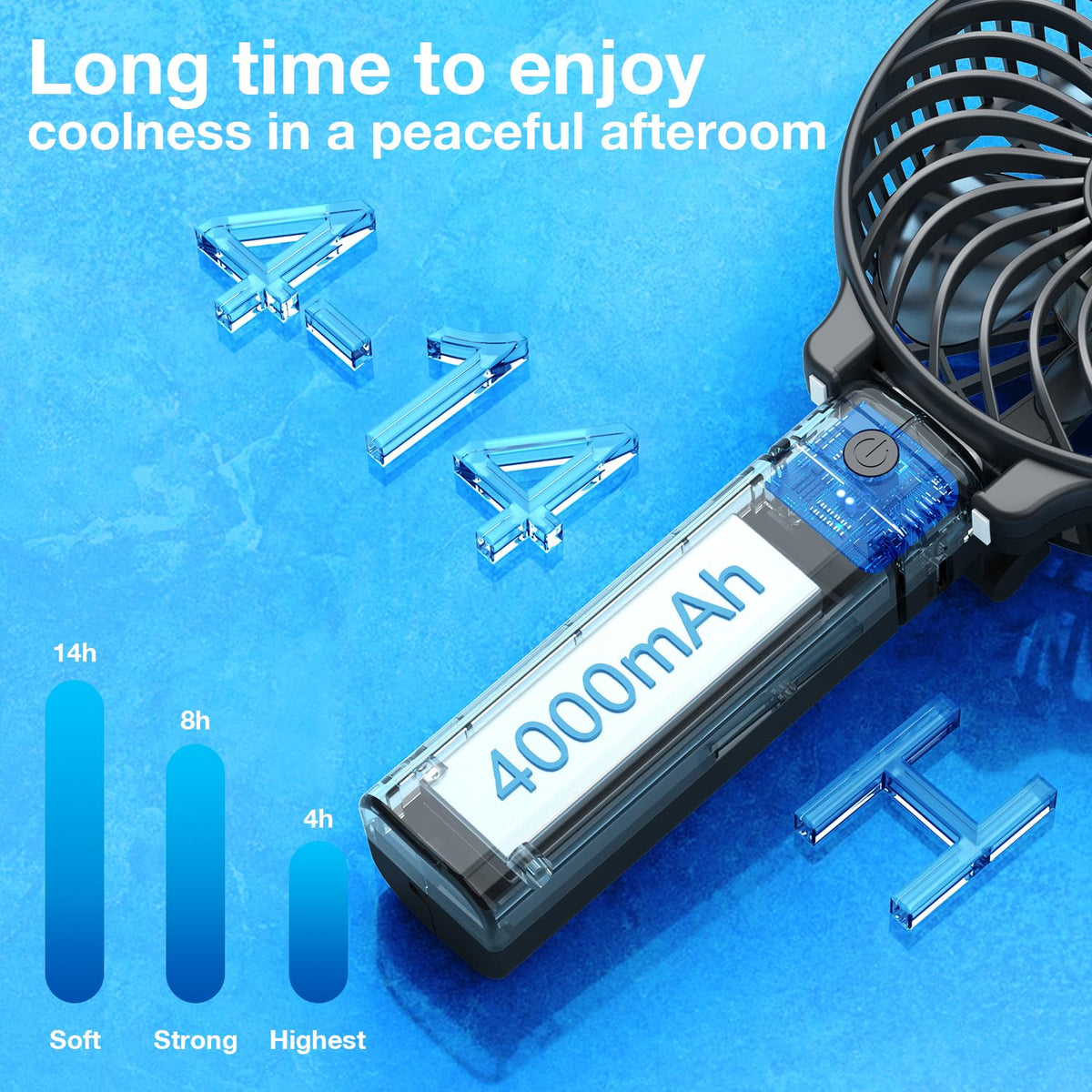 VersionTECH. Portable Handheld Fan, Powerful+Durable+4000mAh+180° Foldable, Mini Table Fans with USB Rechargeable Battery Operated Cooling Accessories for Personal Use, Travel, Office Black