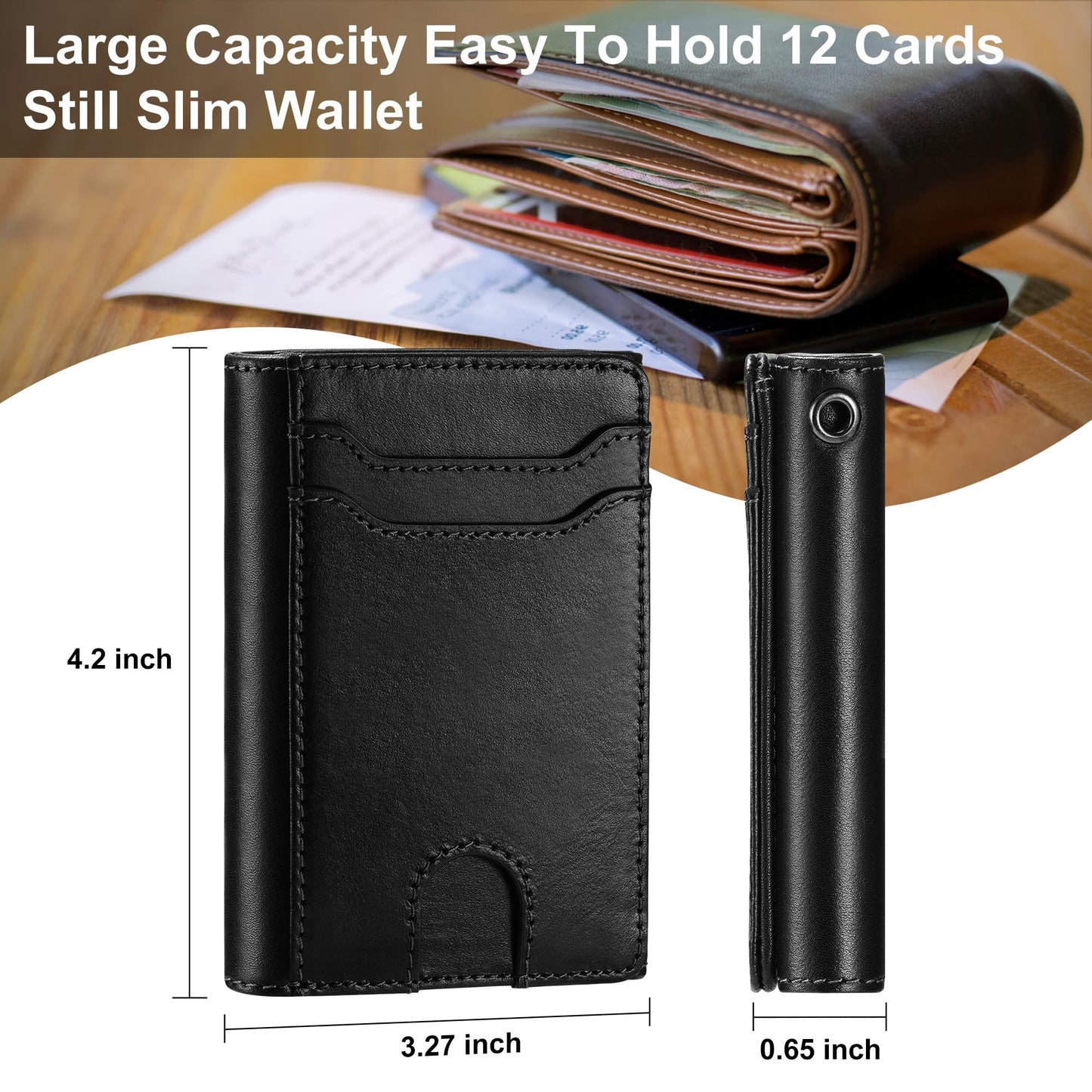 furid Genuine Leather Wallet with Chain: Trifold with RFID Blocking - Zipper Coin Pocket & Anti-Theft Chain - Biker Wallet for Motorcycle Outdoor - Gift for Father Husband