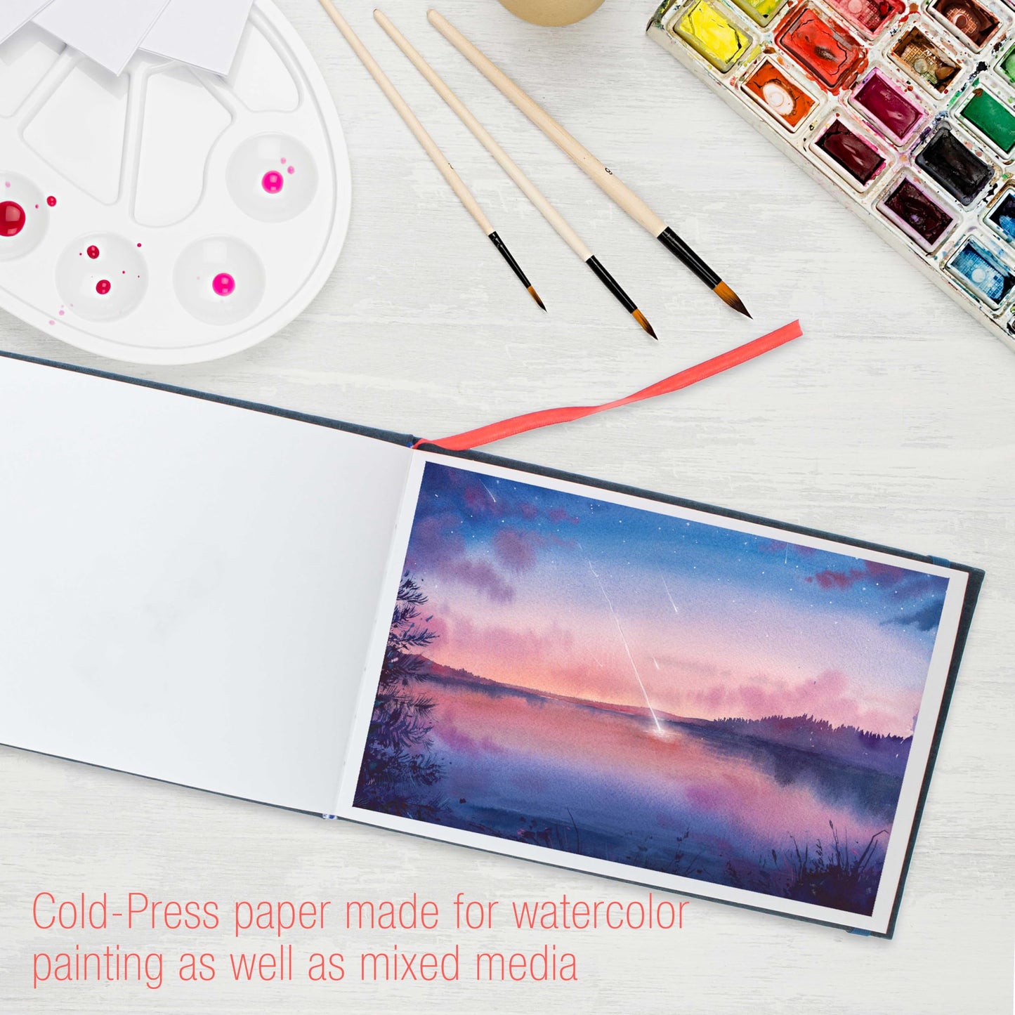 U.S. Art Supply 5.5" x 8.5" Watercolor Book (2 Pack, 76 Sheets Each) - 110lb (230 GSM) Linen-Bound Hardcover Artist Paper Pads - Acid-Free Cold-Pressed Watercolor Paper Pad Mixed Media