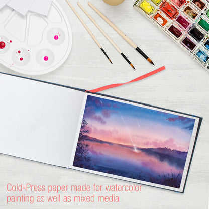 U.S. Art Supply 5.5" x 8.5" Watercolor Book (2 Pack, 76 Sheets Each) - 110lb (230 GSM) Linen-Bound Hardcover Artist Paper Pads - Acid-Free Cold-Pressed Watercolor Paper Pad Mixed Media