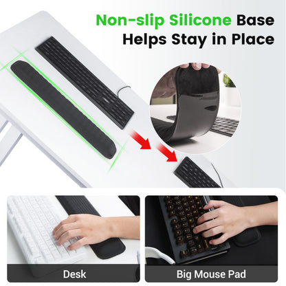 MEKASS Ergonomic Wrist Rest for Keyboard and Mouse, Soft Memory Foam Keyboard Wrist Rest Set with Non-Slip Silicone Base, Easy Typing, Pain Relief, Comfort for Office, Work, Gaming (Classic Black)