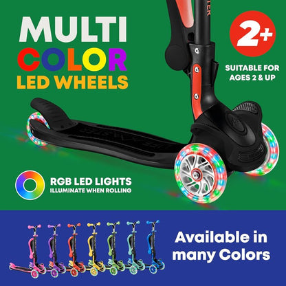 3 Wheel Scooter for Kids - Foldable Seat, Adjustable Handlebar, LED Wheels | Indoor & Outdoor Use, Ages 2+