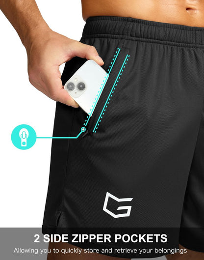 G Gradual Men's 7" Workout Running Shorts Quick Dry Lightweight Gym Shorts with Zip Pockets (Black Large)