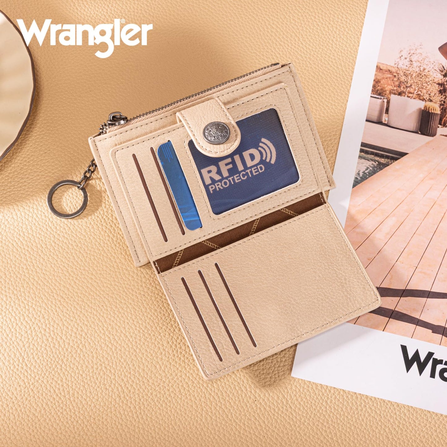 Montana West X Wrangler Small Ladies Wallet Rfid Blocking Credit Card Holder Simpl Womens Wallets Minimalist & Compact Keychain Card Organizers with Zipper Coin Pocket WG338-W099TN