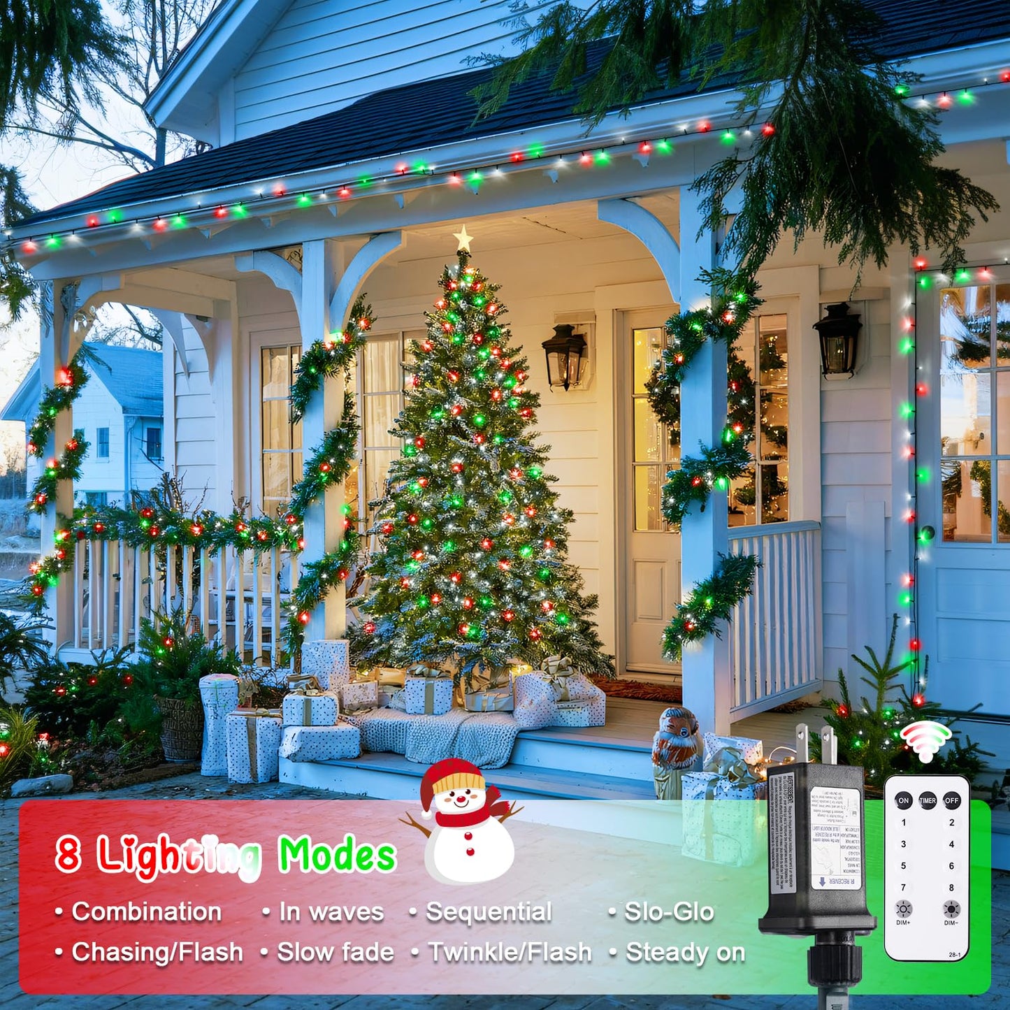 JMEXSUSS 400 LED Red White and Green Christmas Lights, 132ft Christmas Tree Lights with Remote, Outdoor Indoor String Light Plug in for Tree Patio House Yard Bush Decor
