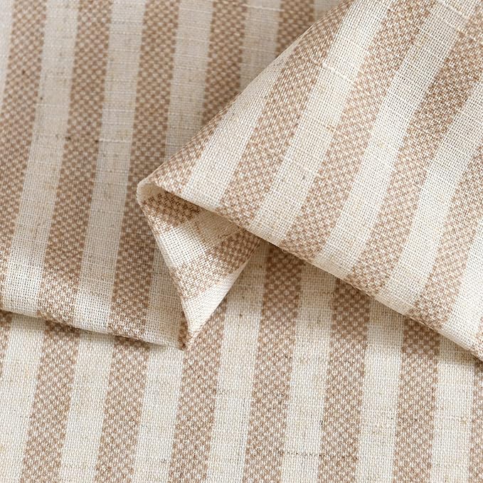 jinchan Tab Top Linen Kitchen Curtains 36 Inch Striped Tier Curtains Ticking Stripe Small Drapes for Living Room Bathroom Cafe Small Window Farmhouse Rustic Pinstripe Rod Pocket 2 Panels Tan