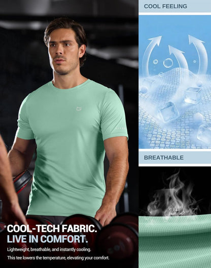 Men's Workout Breathable T-Shirts Dry Fit UPF 50+ Sun Shirts Quick Dry Cooling Tee for Athletic, Running, Hiking (Light Pea Green, 3XL)