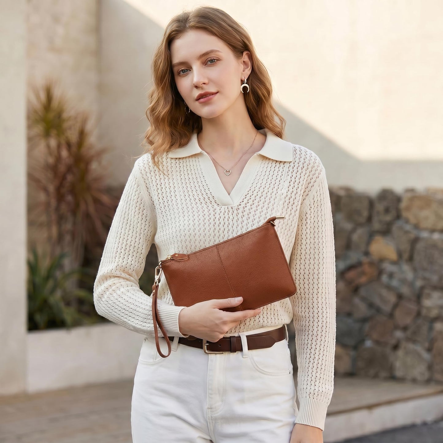 YALUXE Genuine Leather Wristlet Handbags Purses Cell Phone Pocket Clutch Wallet Crossbody Bags for Women