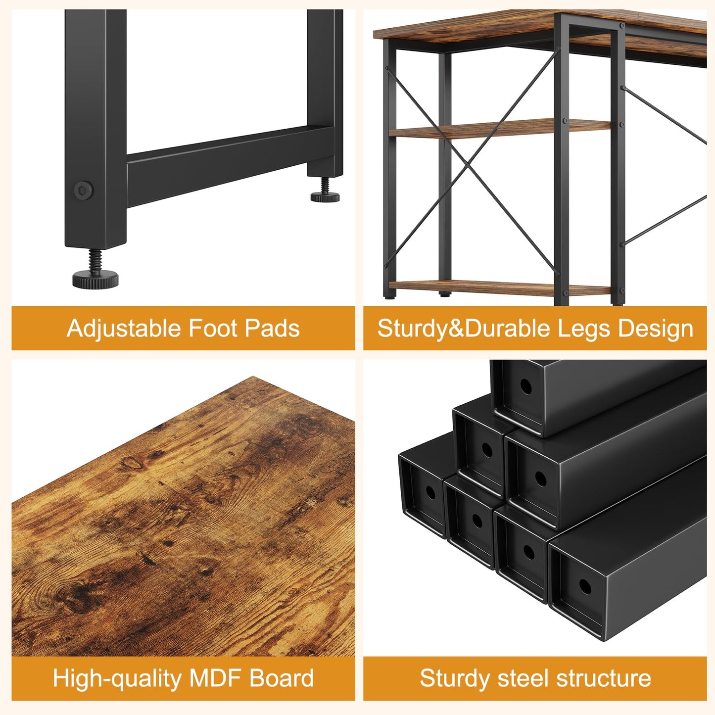 Grandder L Shaped Computer Desk with Reversible Shelves, 40 Inch Small Corner Desk with Storage Bag, Gaming Desk Computer Table Study Writing Desk for Home Office Small Space, Rustic Brown